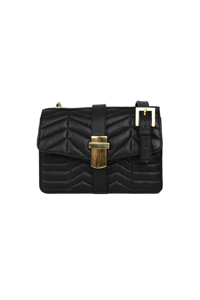 Signature Angel Jackson Mini Bag in Quilted Black perforated leather and gold hardware