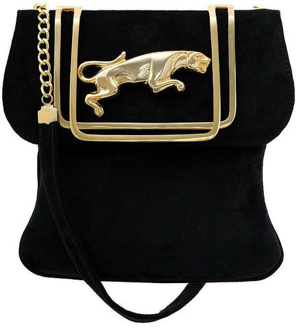 Vintage Style Angel Jackson Jaguar Satchel in Black Suede