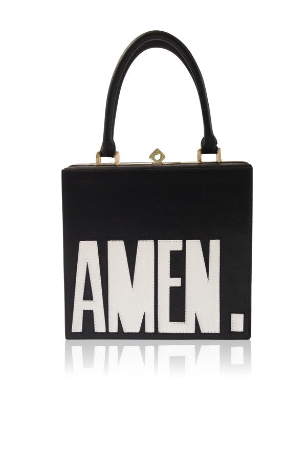 SLOGAN 'AMEN' FRAME LEATHER SATCHEL