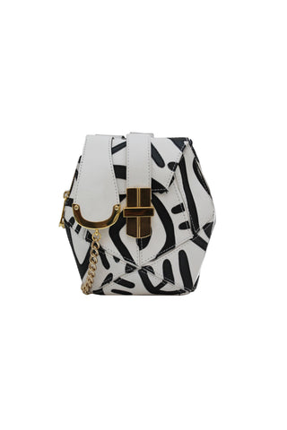 Abstract Sheep Leather Applique Hexagon satchel || Monochrome Trend