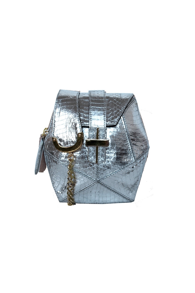 Signature Angel Jackson Metallic Snakeskin Hexagon satchel
