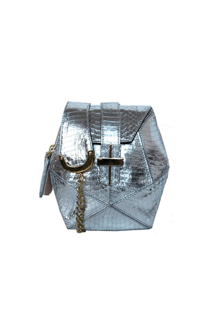 Signature Angel Jackson Metallic Snakeskin Hexagon satchel