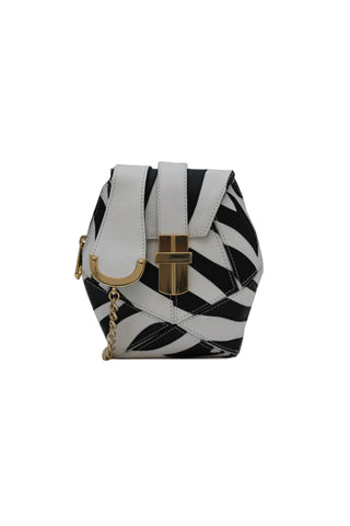 Angel Jackson Statement Black and White sheep leather Applique Hexagon Satchel || Monochrome Trend