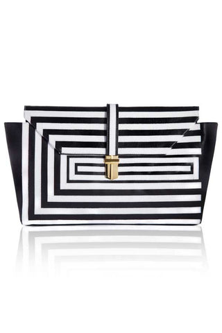 OVERSIZED TWO TONE LEATHER CLUTCH WITH APPLIQUE STRIPE DETAIL - DOCUMENT