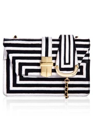 BLACK AND WHITE STRIPE LEATHER MINI BOX BAG