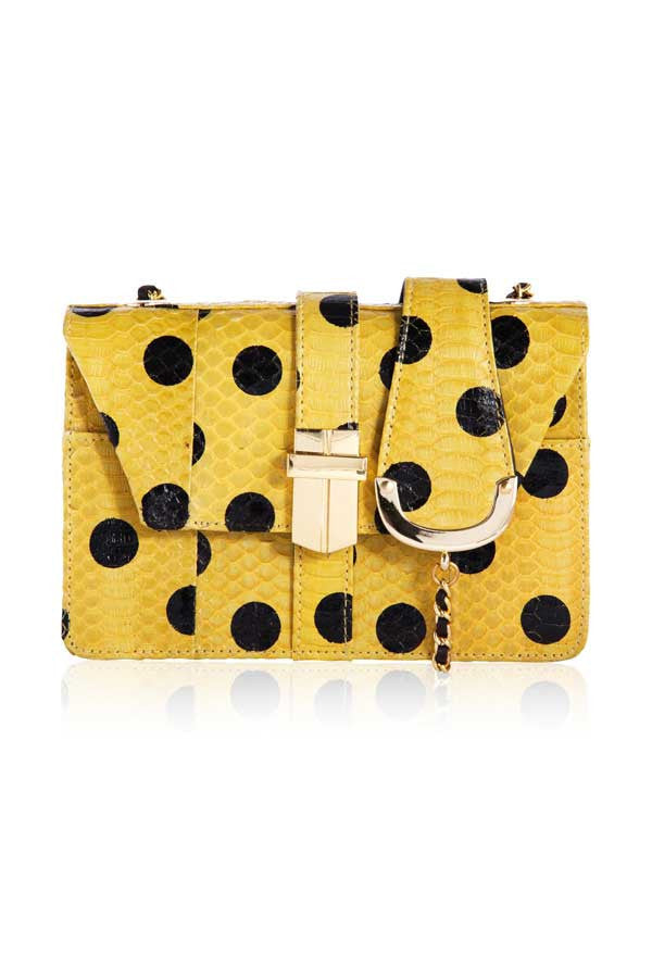 SPOTTY SNAKESKIN MINI BOX BAG IN BRIGHT YELLOW