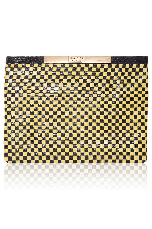 Designer-Woven-Snakeskin-Pouch-Black-Yellow-Front