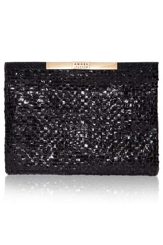 Designer handbag-woven pouch-black-front 