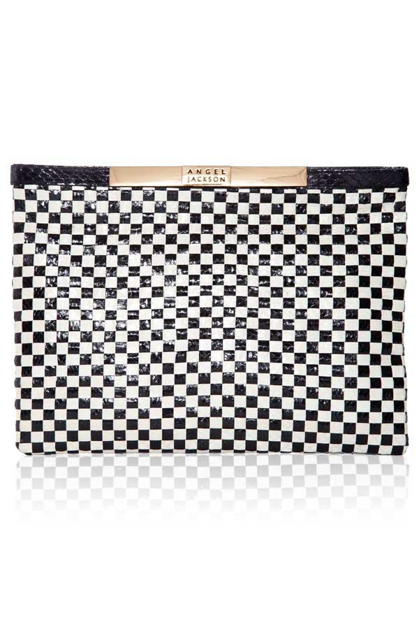 Designer-Woven-Snakeskin-Pouch-Black-White-Front