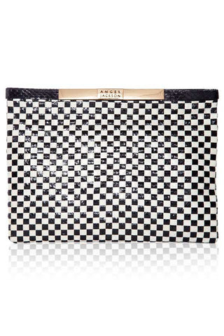 Designer-Woven-Snakeskin-Pouch-Black-White-Front
