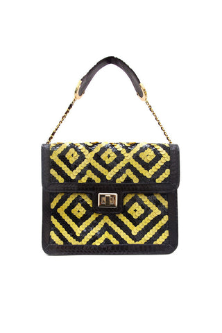 Neon Yellow Sequin Satchel with Angel Jackson Signature Gold Chain and Clasp