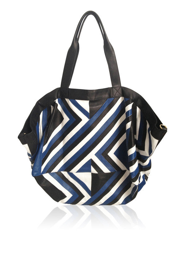 CHEVRON ORIGAMI TOTE  BLUE/BLACK/WHITE