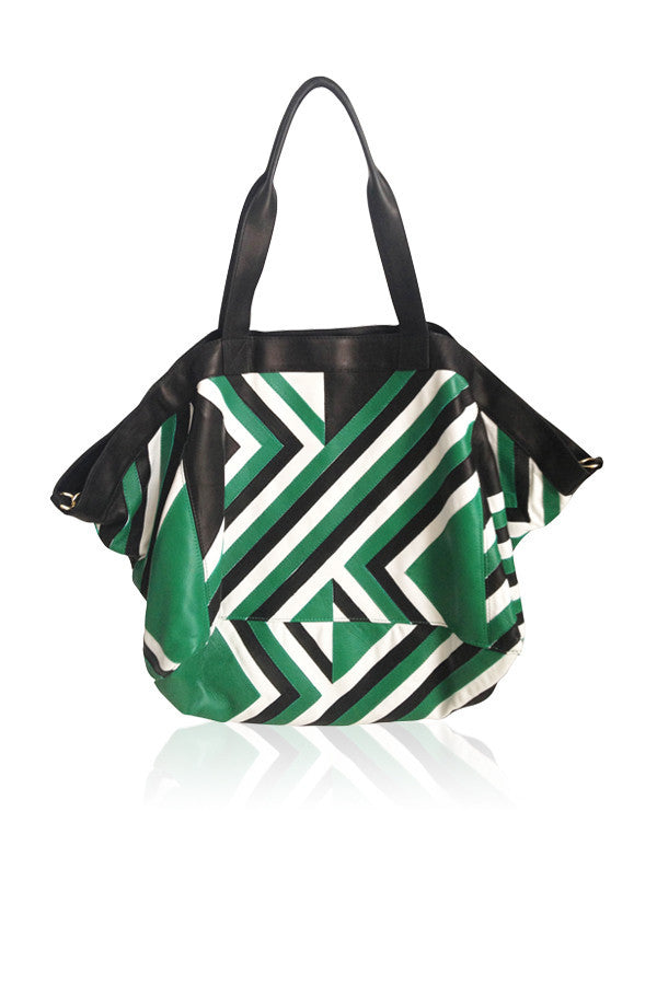 CHEVRON ORIGAMI TOTE  GREEN/BLACK/WHITE