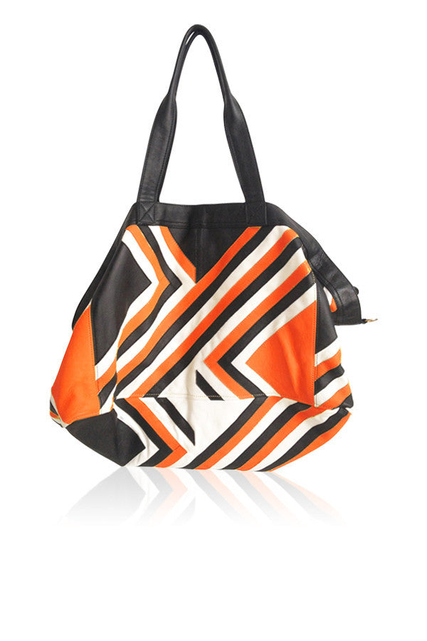 CHEVRON ORIGAMI TOTE  ORANGE/BLACK/WHITE