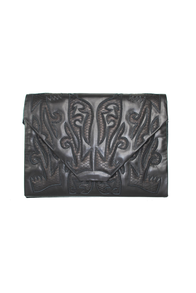Geometric Angel Jackson Cowboy-inspired Leather and snakeskin clutch in Black