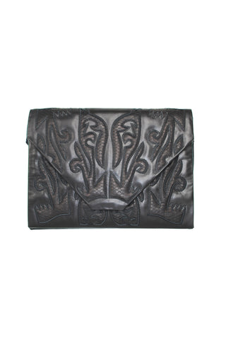 Geometric Angel Jackson Cowboy-inspired Leather and snakeskin clutch in Black