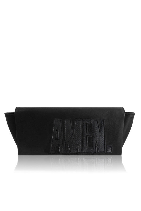 SLOGAN 'AMEN' LEATHER AND SNAKESKIN CLUTCH