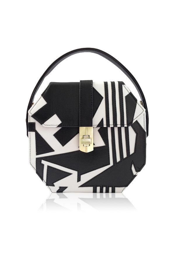 MONOCHROME LEATHER APPLIQUE HEXAGONAL SATCHEL