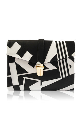 MONOCHROME LEATHER APPLIQUE CLUTCH