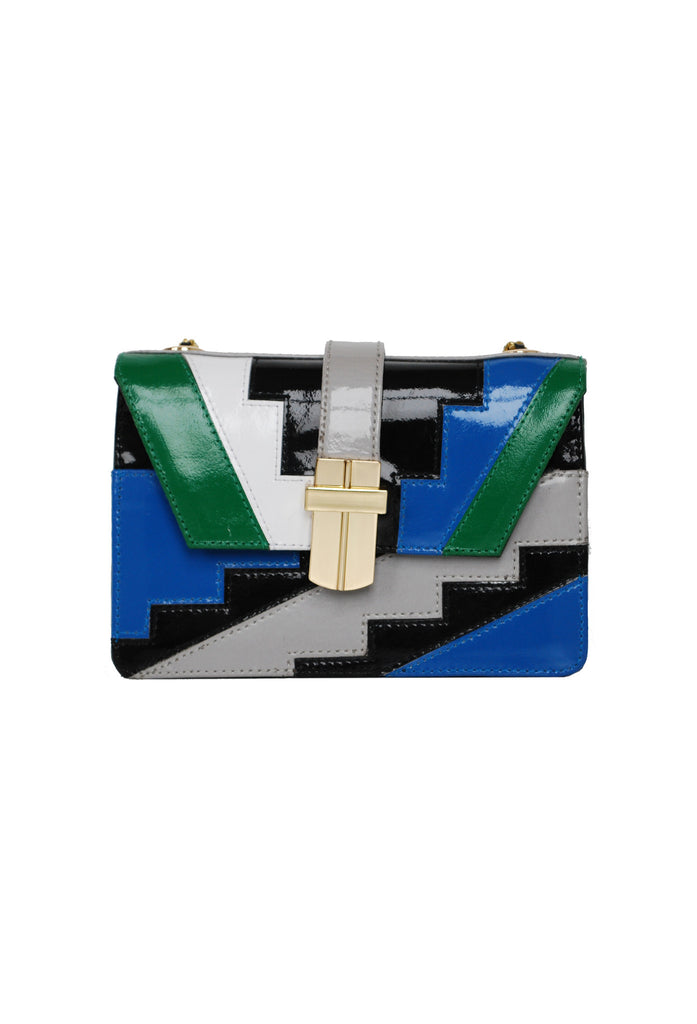 Patent Leather Patchwork Mini Satchel || Signature Angel Jackson Gold Hardware