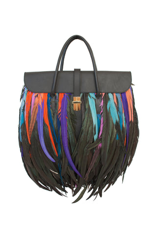 Statement Angel Jackson Feather Laptop Bag in Black leather and bright feathers