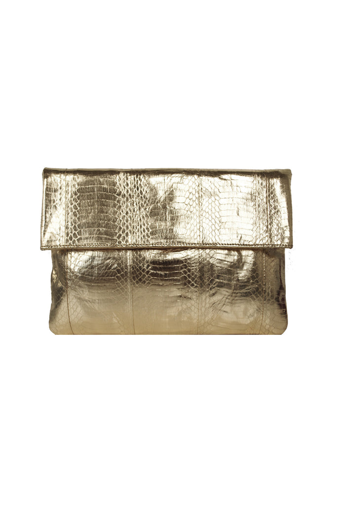 Classic Angel Jackson Folding Clutch in Gold Metallic snakeskin