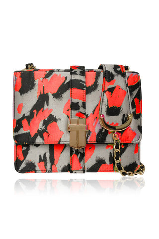 HAND PRINTED SILK SATCHEL RED ABSTRACT LEOPARD PRINT