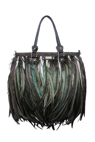 Statement Angel Jackson Black Feather Tote with leather handles and Chain detail || Monochrome Trend