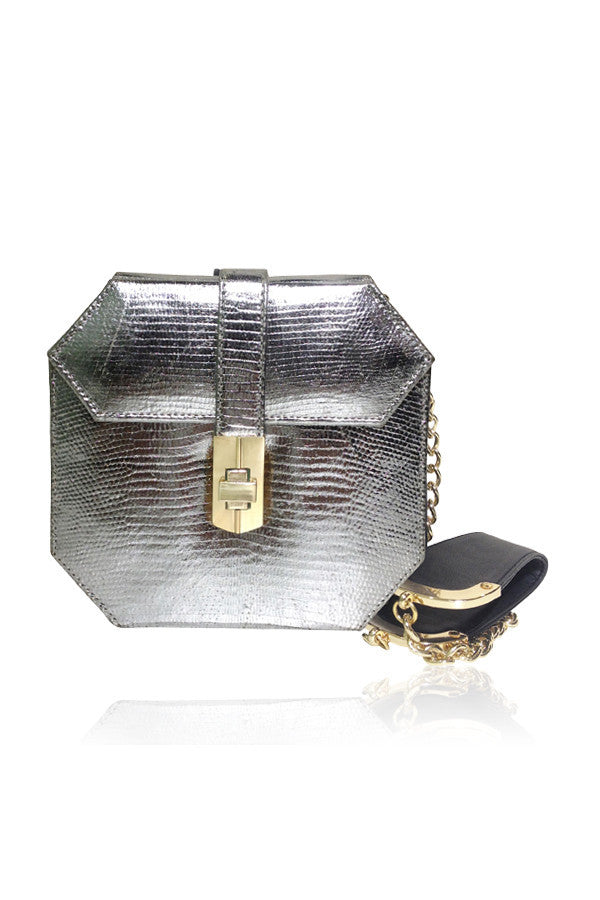 MINI ATOMIC STARLET SATCHEL SILVER LIZARD