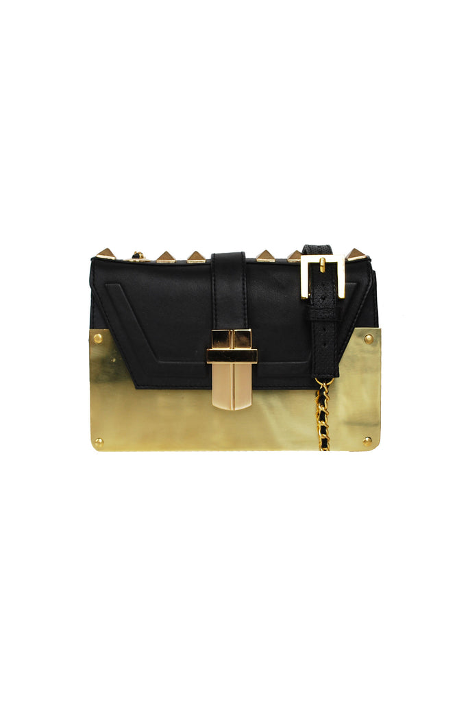 Signature Angel Jackson Mini Bag in Black leather with Gold plate 