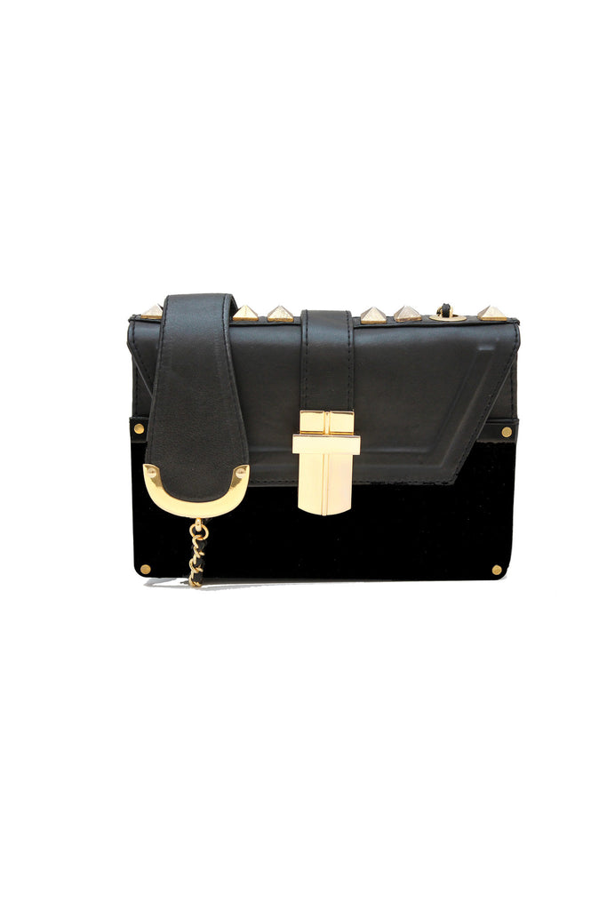 Signature Angel Jackson Mini Bag in Black leather with Black Acrylic panels