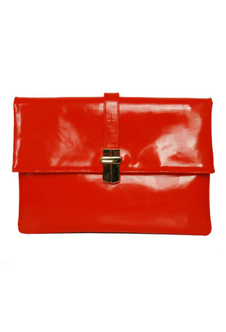 Classic Angel Jackson Folding clutch in Orange Patent Leather and Gold clasp