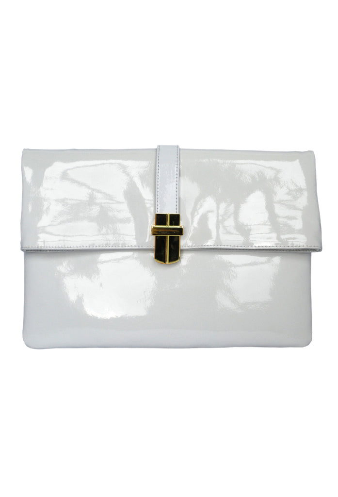 Classic Angel Jackson Folding clutch in White Patent Leather and Gold clasp
