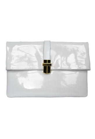 Classic Angel Jackson Folding clutch in White Patent Leather and Gold clasp