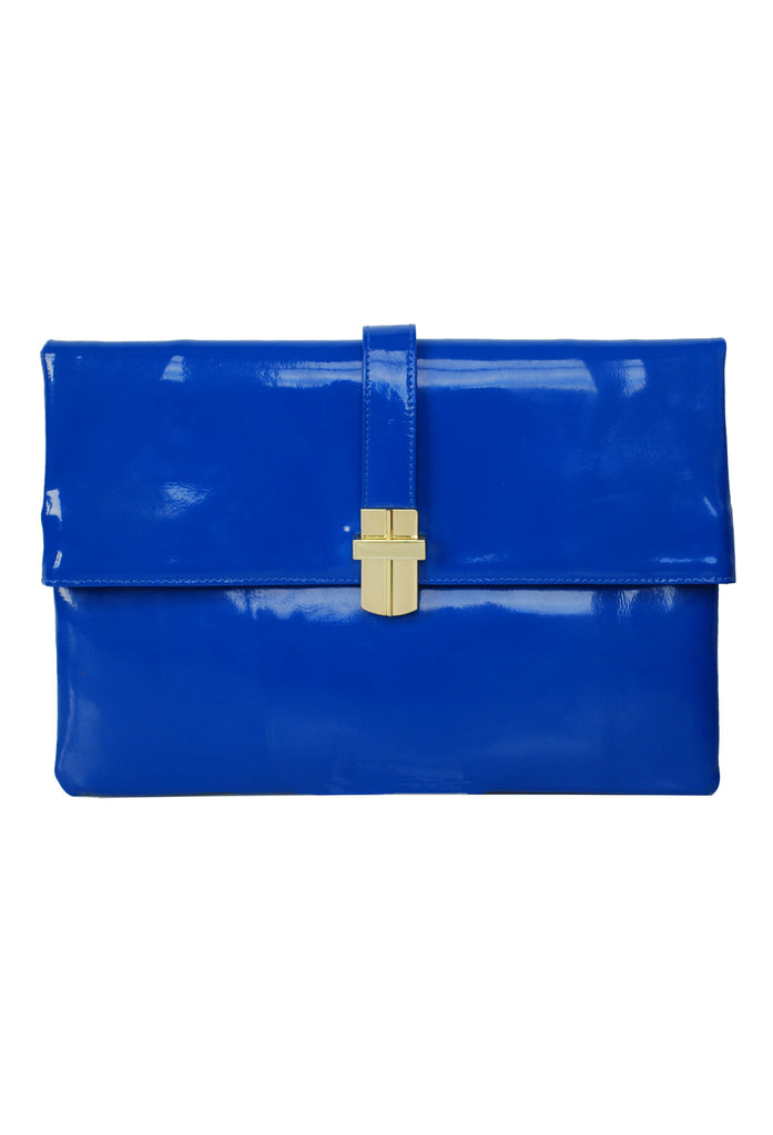 Classic Angel Jackson Folding clutch in Blue Patent Leather and Gold clasp