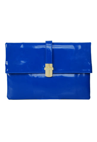 Classic Angel Jackson Folding clutch in Blue Patent Leather and Gold clasp