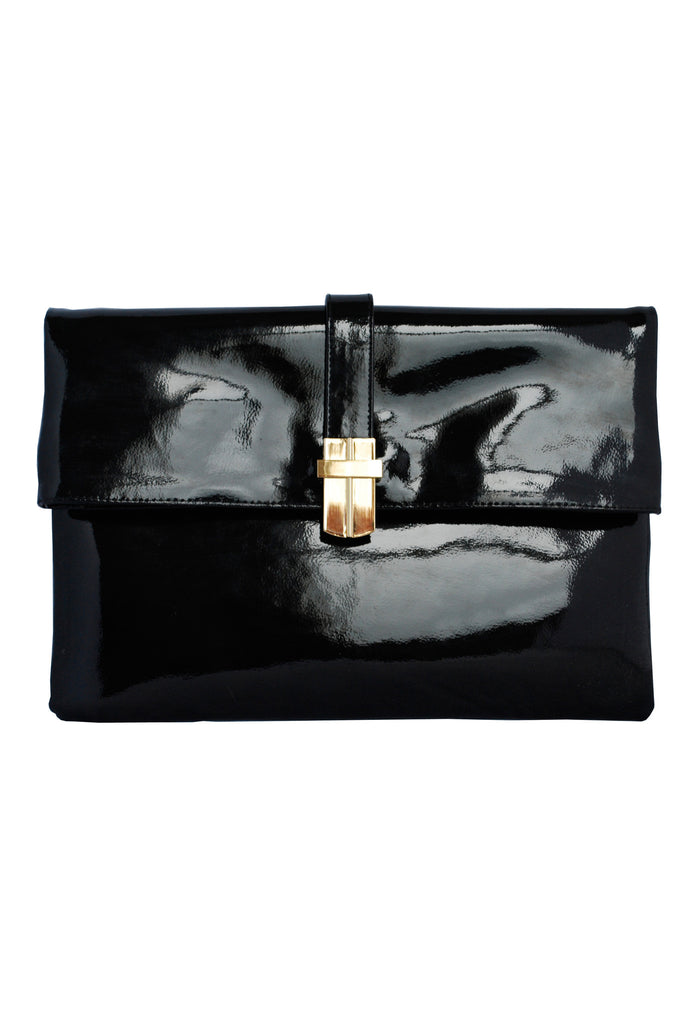 Classic Angel Jackson Folding clutch in Black Patent Leather and Gold clasp