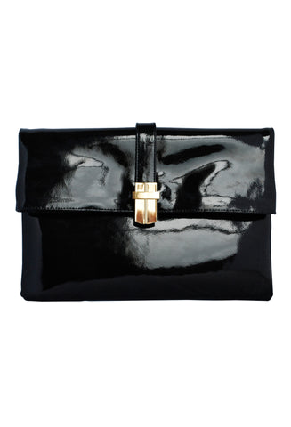 Classic Angel Jackson Folding clutch in Black Patent Leather and Gold clasp