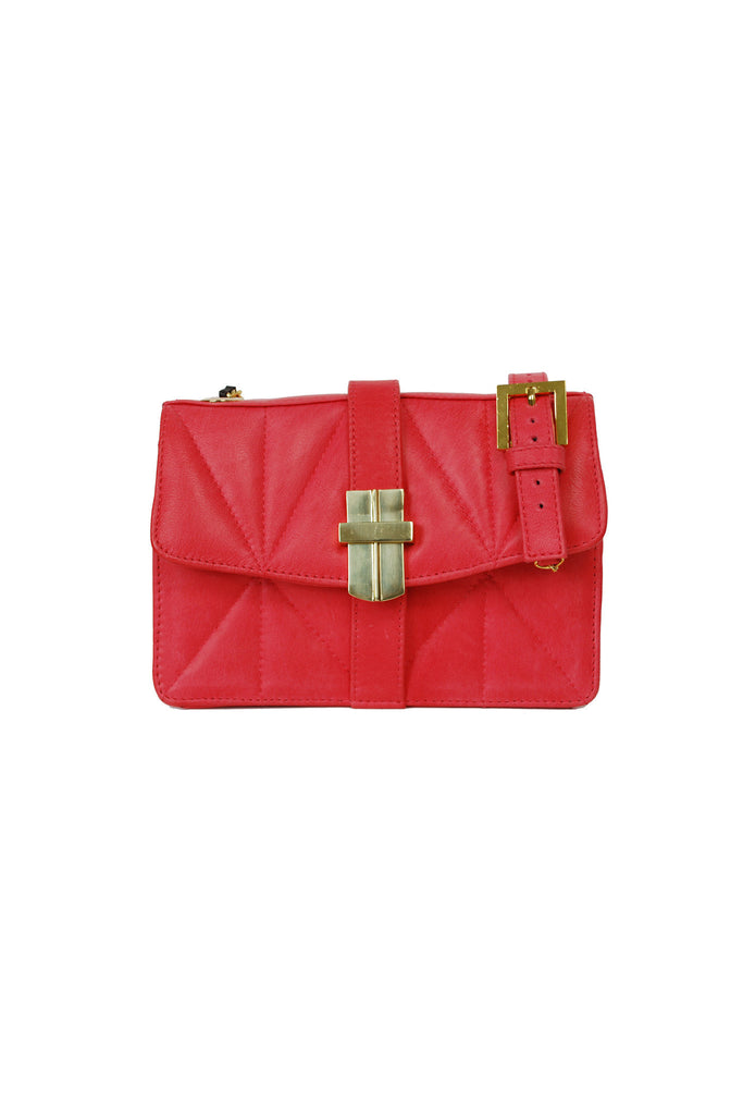 QUILTED SHEEP LEATHER MINI BOX BAG RED