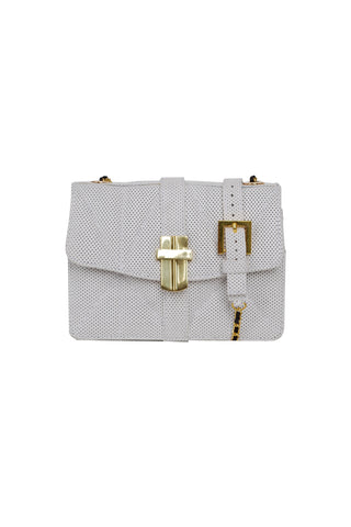 Signature Angel Jackson Mini Bag in Quilted White Perforated leather and gold hardware