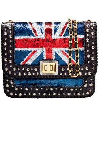 Iconic Angel Jackson Satchel with snakeskin trim and hand embellished Union Jack design