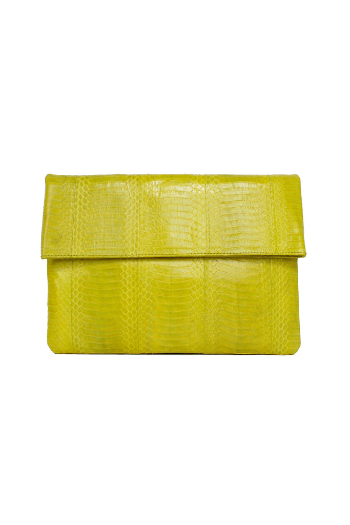 Classic Angel Jackson Folding Clutch in Chartreuse yellow snakeskin