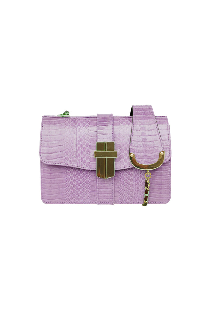 NEW SAMAYA MINI BOX BAG IN LAVENDER SNAKESKIN
