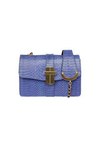 Signature Angel Jackson Mini satchel in Bluebell snakeskin with gold hardware