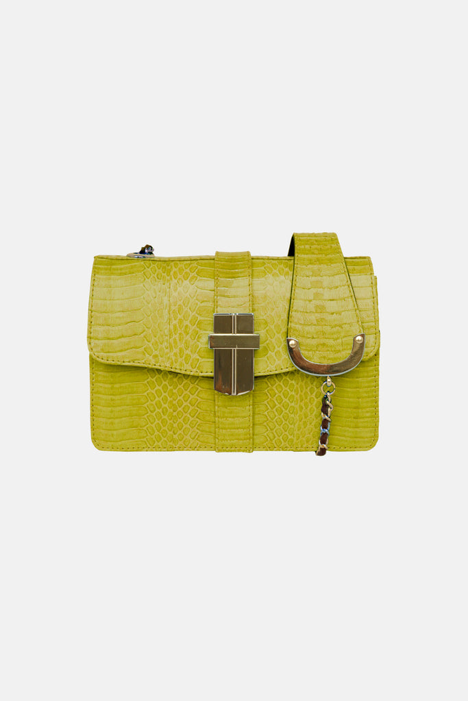 Signature Angel Jackson Mini satchel in Chartreuse Yellow snakeskin with gold hardware