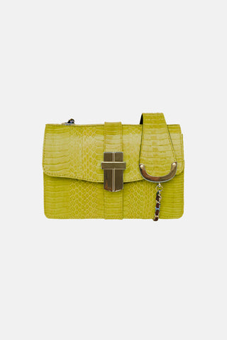 Signature Angel Jackson Mini satchel in Chartreuse Yellow snakeskin with gold hardware