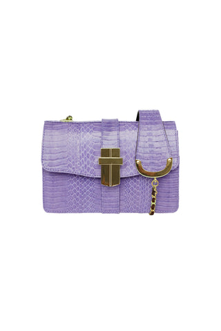 Signature Angel Jackson Mini satchel in Lilac snakeskin with gold hardware