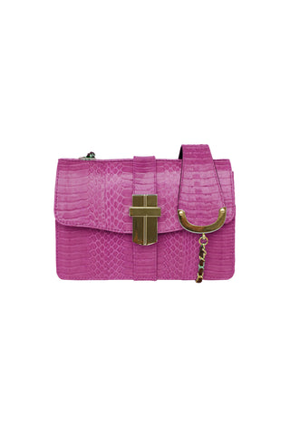 Signature Angel Jackson Mini satchel in Rose Pink snakeskin with gold hardware
