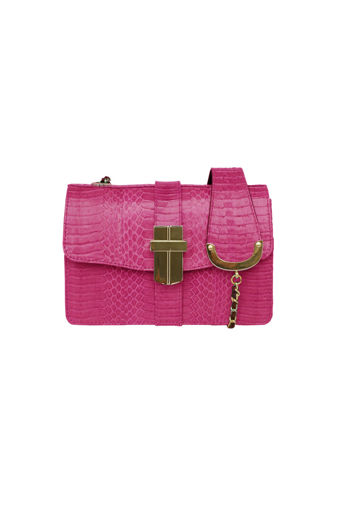 Signature Angel Jackson Mini satchel in Sherbert Pink snakeskin with gold hardware