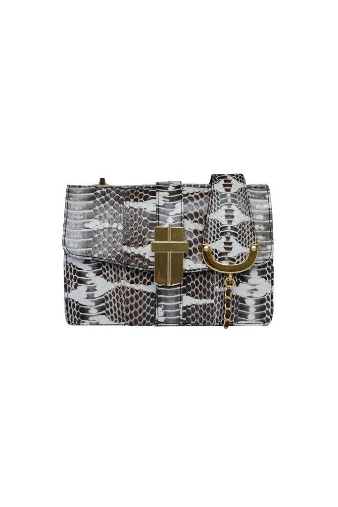 Signature Angel Jackson Mini satchel in Black and white Monochrome snakeskin with gold hardware